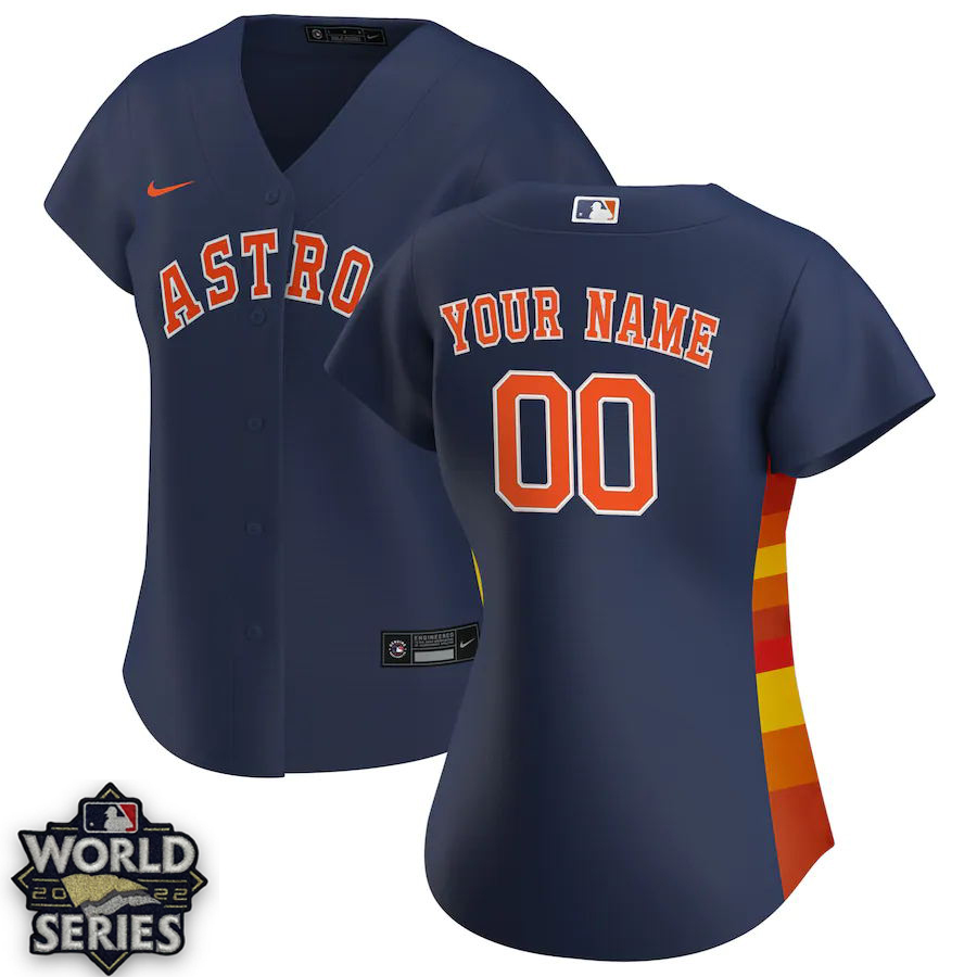 Custom Women Houston Astros Nike Navy Alternate Replica 2022 MLB World Series jersey patch MLB Jersey